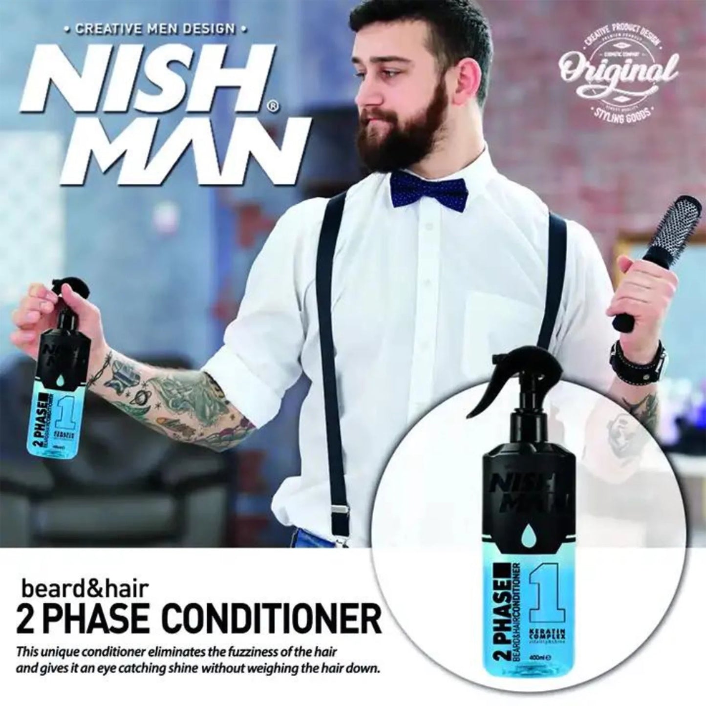 Nish Man 2 Phase Beard & Hair Conditioner Keratin 400ml - 3 Pack