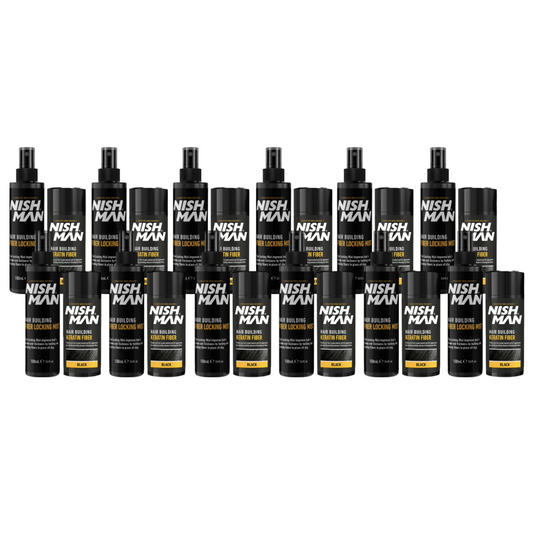 Nish Man Hair Building Keratin Fiber + Seal Spray Black - 12 PCS