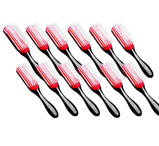 Denman D3 Black/Red Medium Brush 7 Rows - 12 Pieces