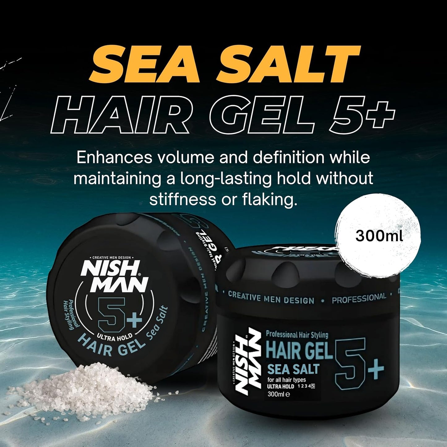Nish Man Hair Gel 5+ Sea Salt 300ml 3-Pack
