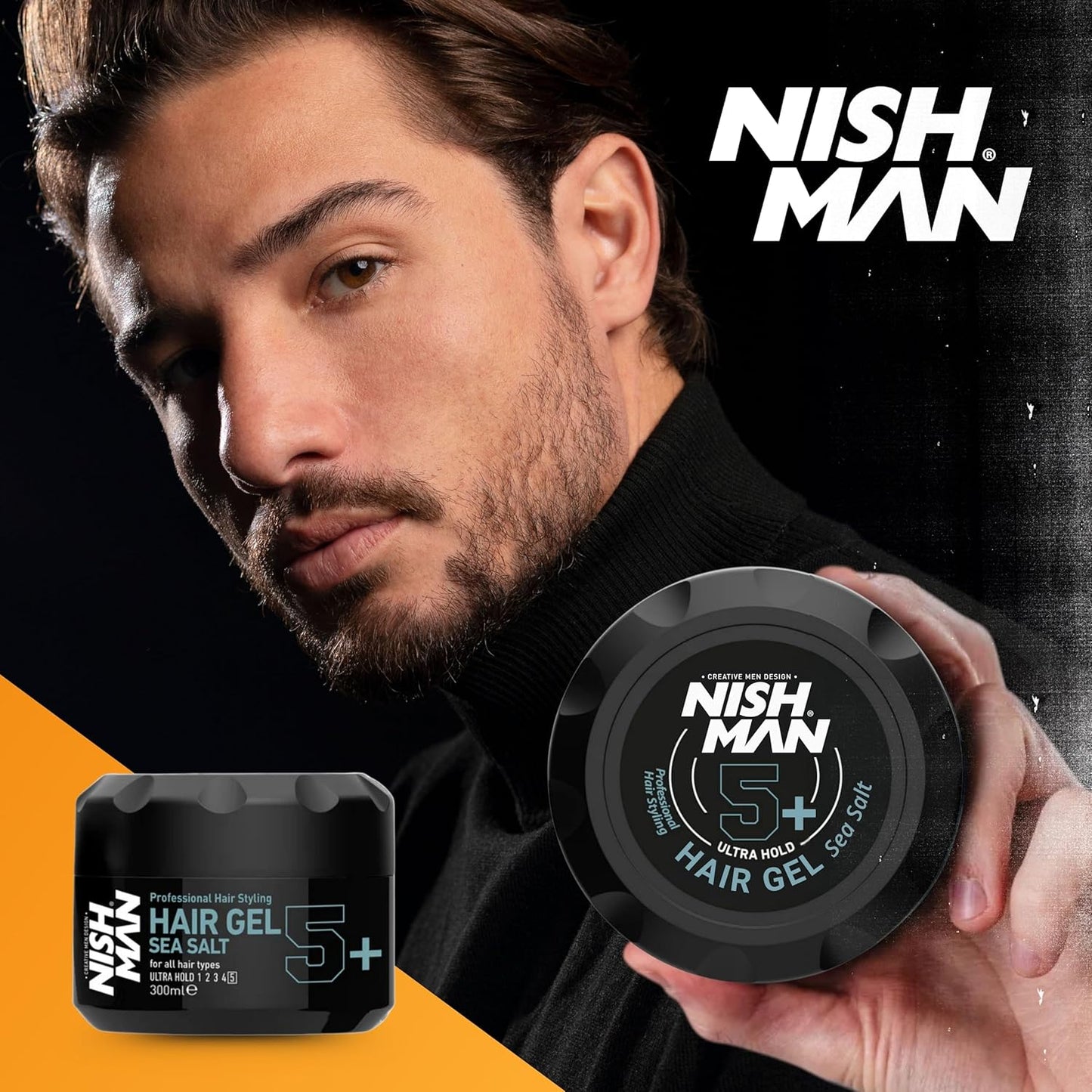 Nish Man Hair Gel 5+ Sea Salt 300ml 3-Pack