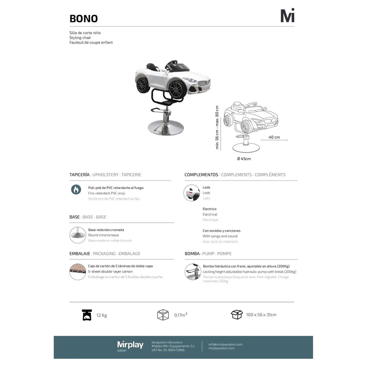 Mirplay Friseurstuhl KIDS Bono Weiß