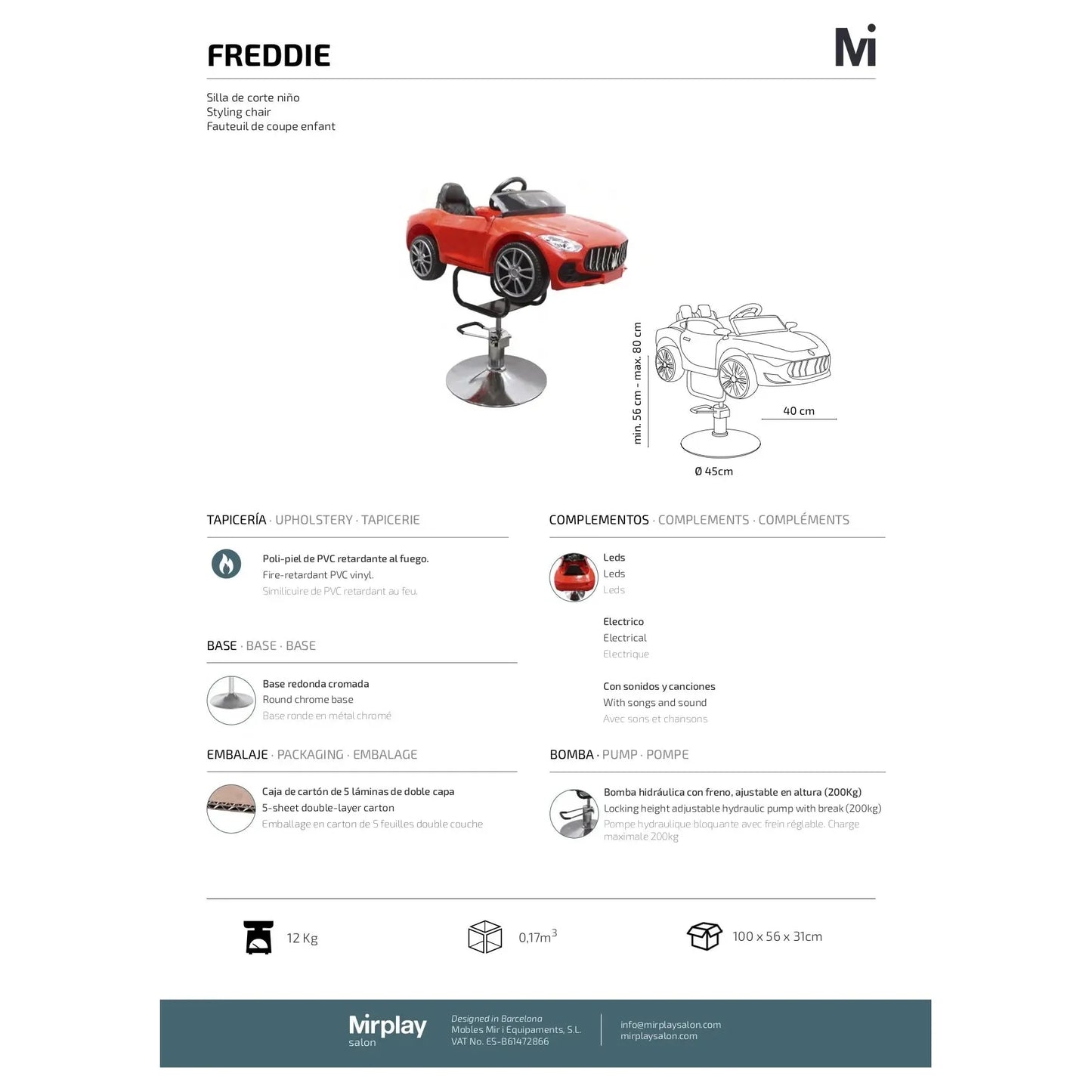 Mirplay Kappersstoel KIDS Freddie Rood