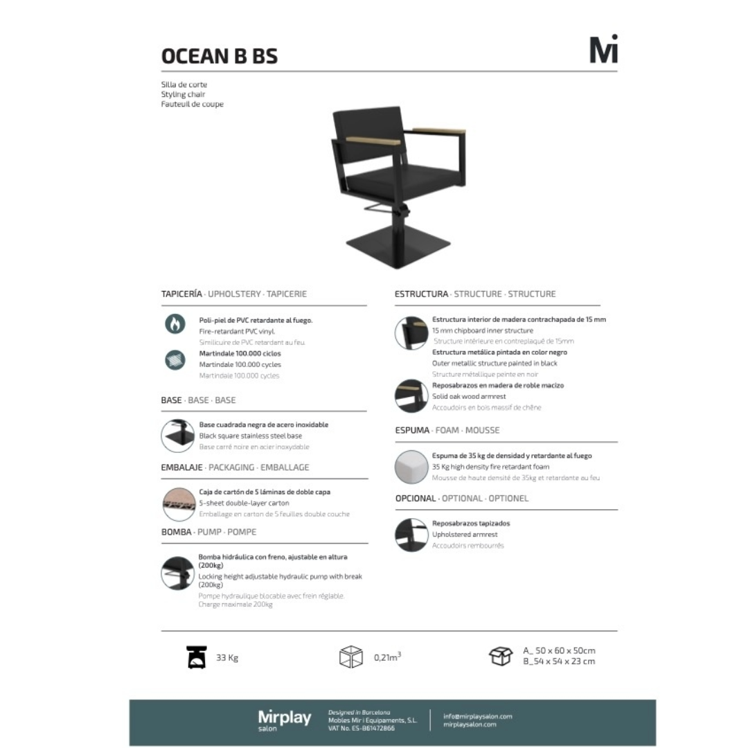 Mirplay Ocean Black Barber Chair on Square Black Base