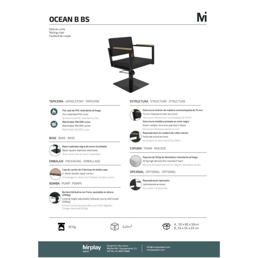 Mirplay Ocean Black Hairdressing Chair on Square Black Trumpet Base