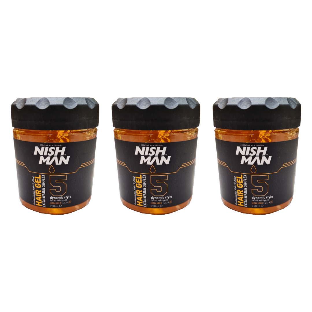 Nish Man Haargel Extra Keratine Complex 750ML - 3 Stuks