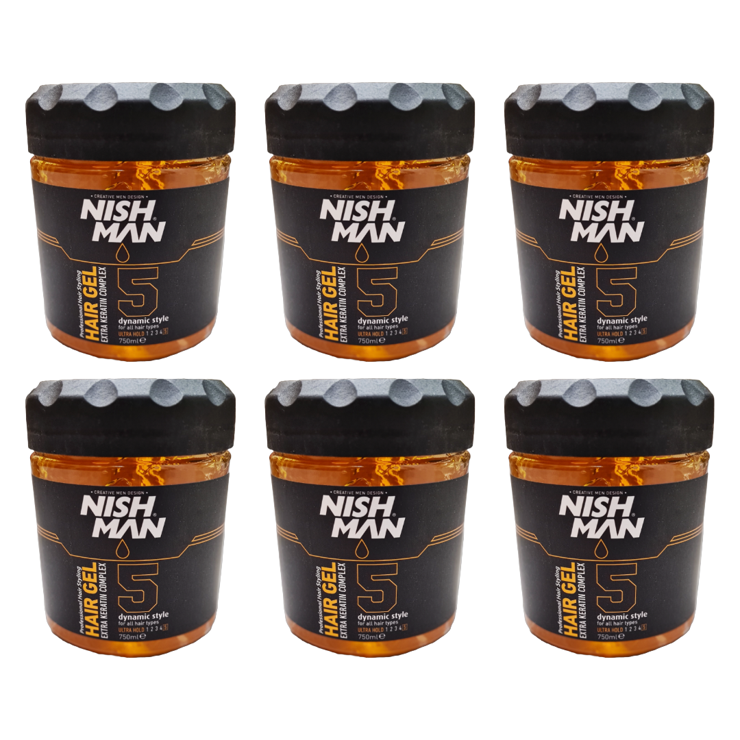 Nish Man Haargel Extra Keratine Complex 750ML - 6 Stuks
