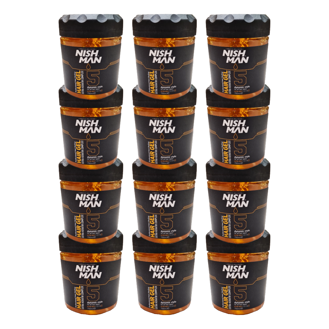 Nish Man Haargel Extra Keratine Complex 750ML - 12 Stuks