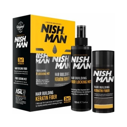 Nish Man Hair Building Keratin Fiber + Seal Spray Black - 12 PCS