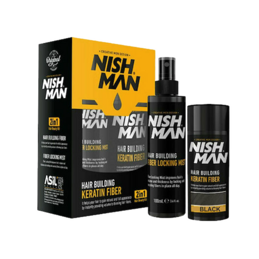 Nish Man Hair Building Keratin Fiber Black Kit + Sealing Spray