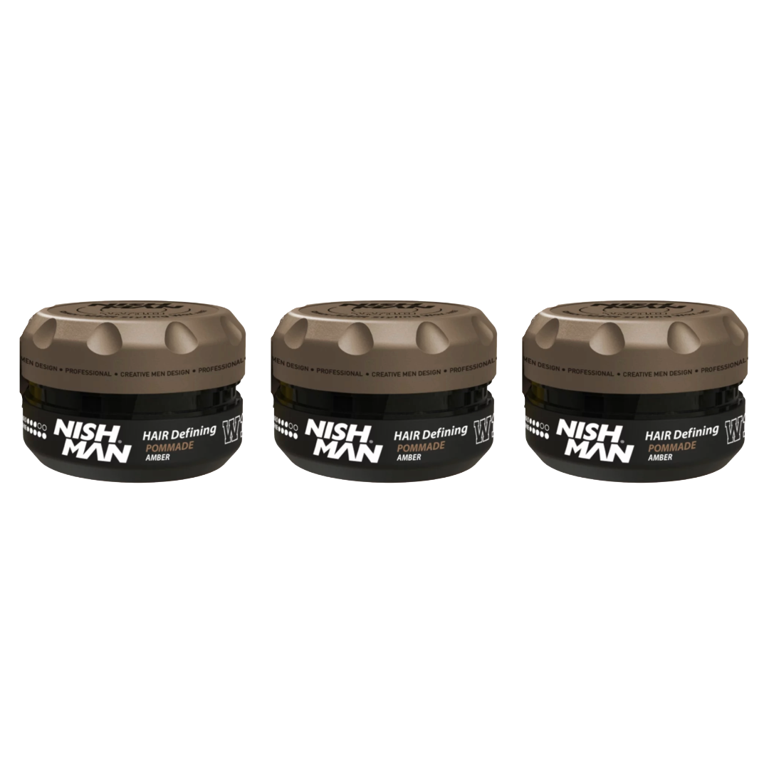 Nish Man W10 Hair Styling Wax Pomade Amber 100 ml - 3 Pack