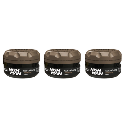 Nish Man W10 Hair Styling Wax Pomade Amber 100 ml - 3 Pack