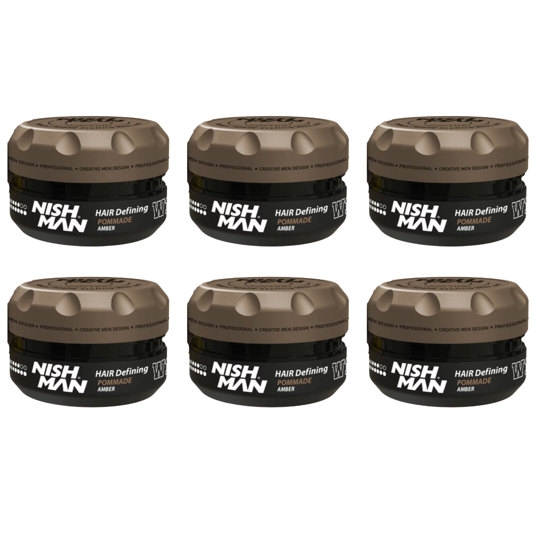 Nish Man W10 Hair Styling Wax Pomade Amber 100 ml - 6 Pack