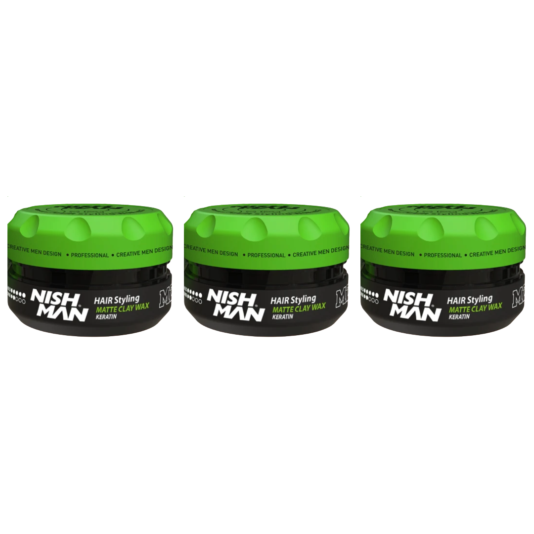 Nish Man M2 Matte Clay Wax Keratin 100ml - 3 Pack