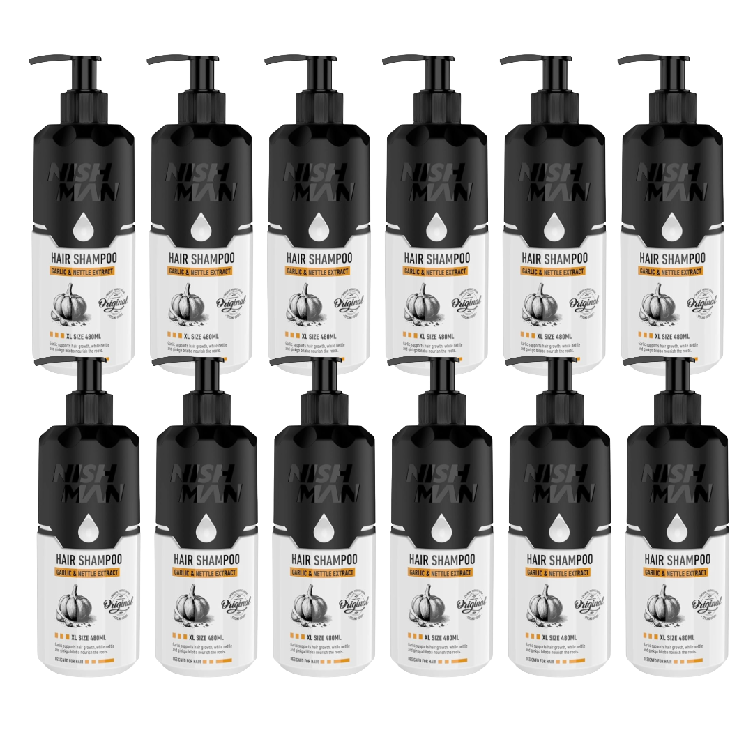 Nish Man Garlic & Nettle Extract Shampoo 480ml - 12 PCS