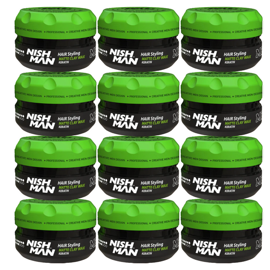 Nish Man Matte Clay Wax Keratin 100ml - 12 PCS