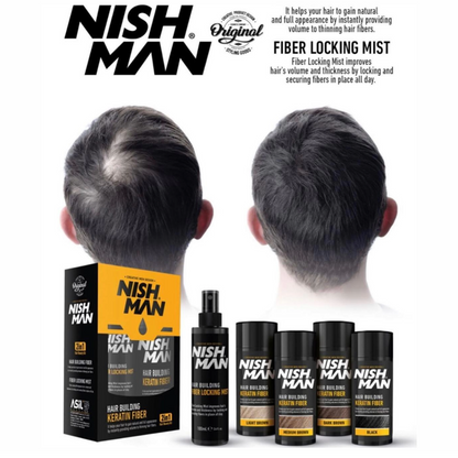 Nish Man Hair Building Keratin Fiber + Seal Spray Black - 12 PCS