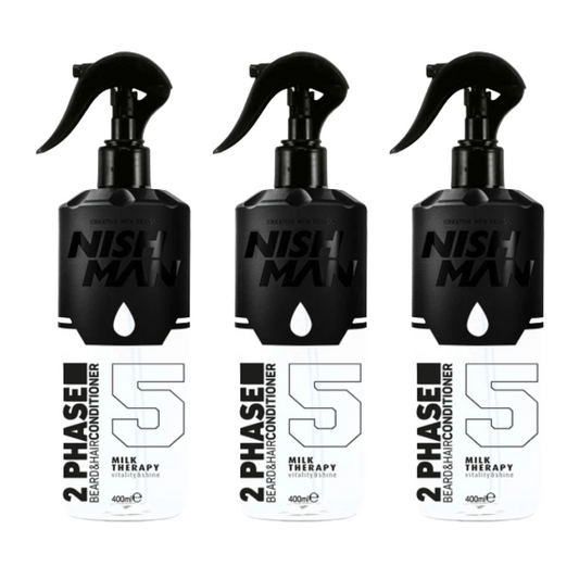 Nish Man 2 Phase Beard & Hair Conditioner MILK THERAPY 400ml - 3 Pack