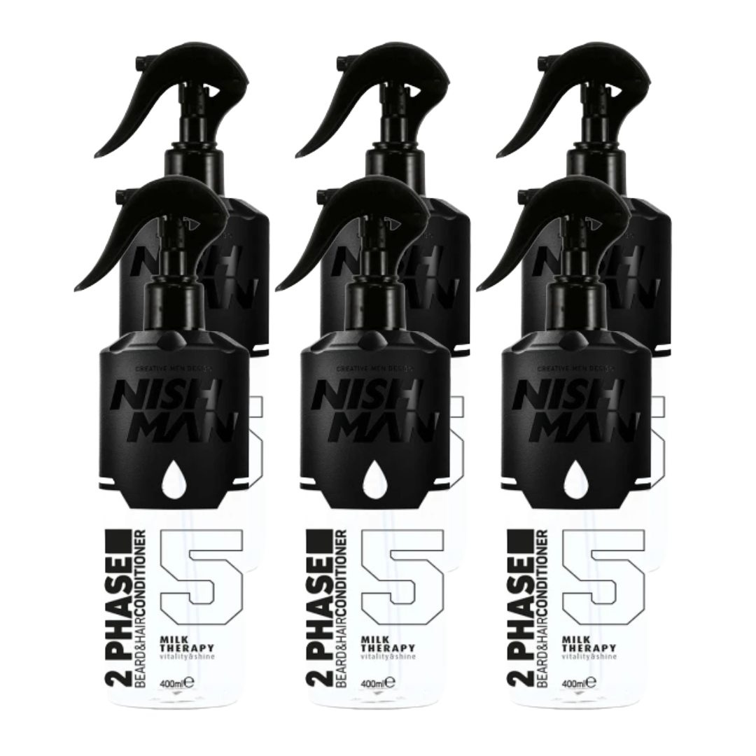 Nish Man 2 Phase Beard & Hair Conditioner MILK THERAPY 400ml - 6 Pack