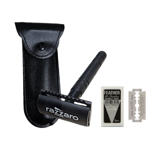 Razzaro Double Edge Safety Razor Black inc 5 Feather Blades