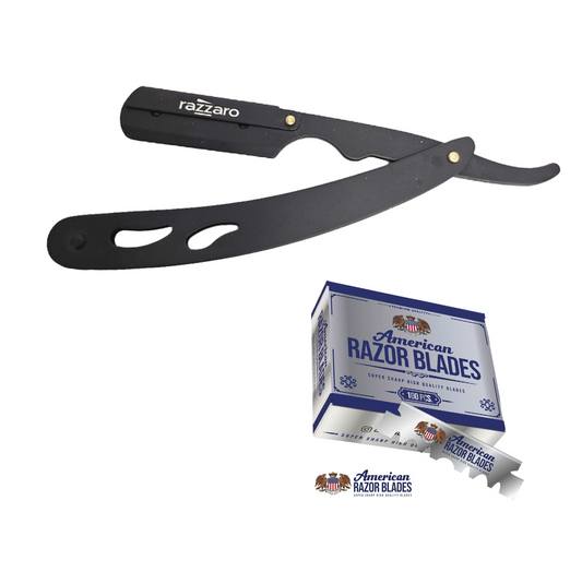 Razzaro Razor + 100 American Razor Blades Black