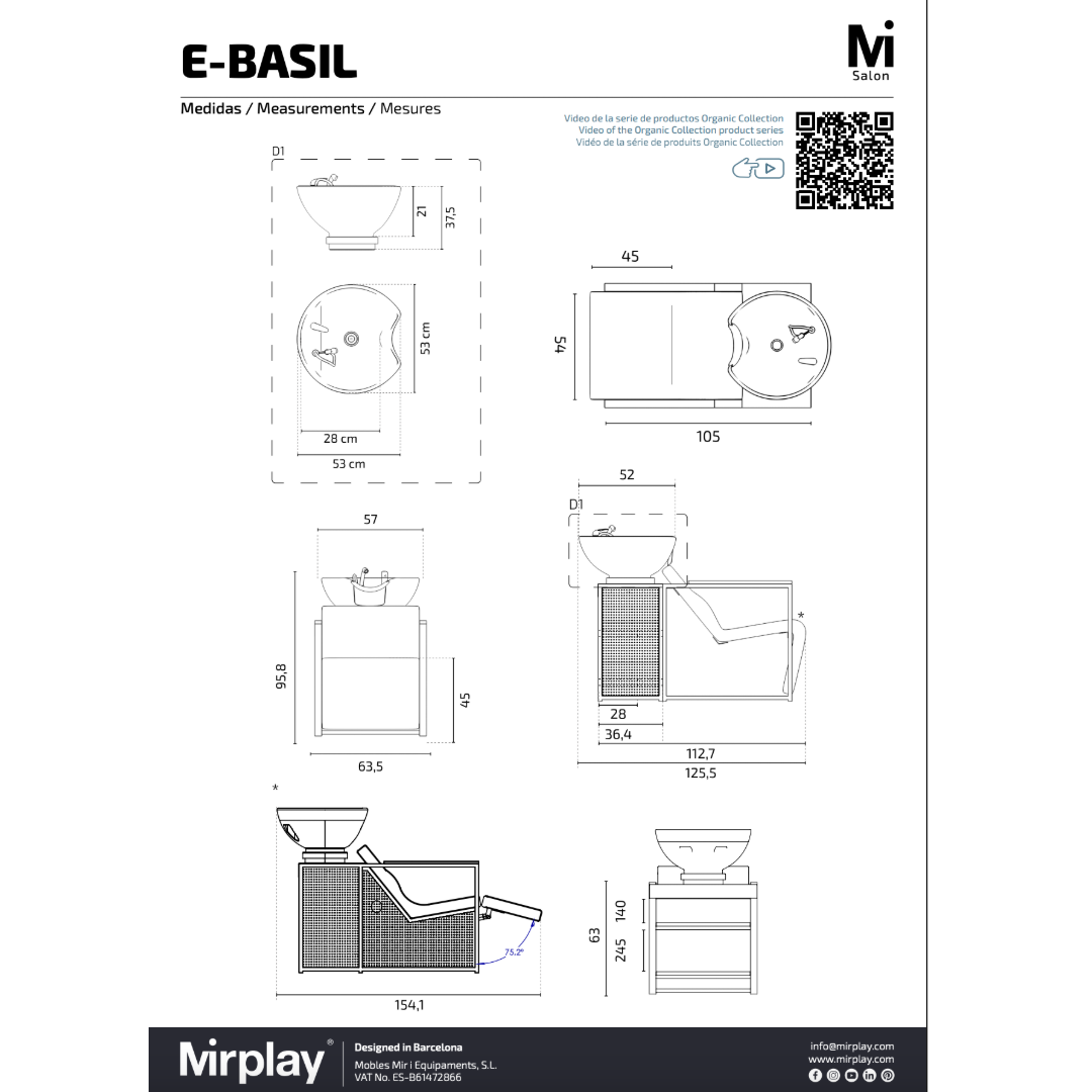 Mirplay Washing Unit Basil BLACK/WOOD Black Washbasin - Electric footrest