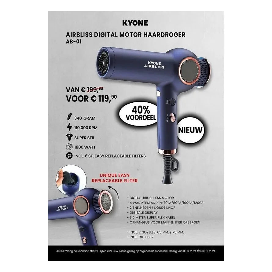 Kyone Airbliss Hairdryer Blue