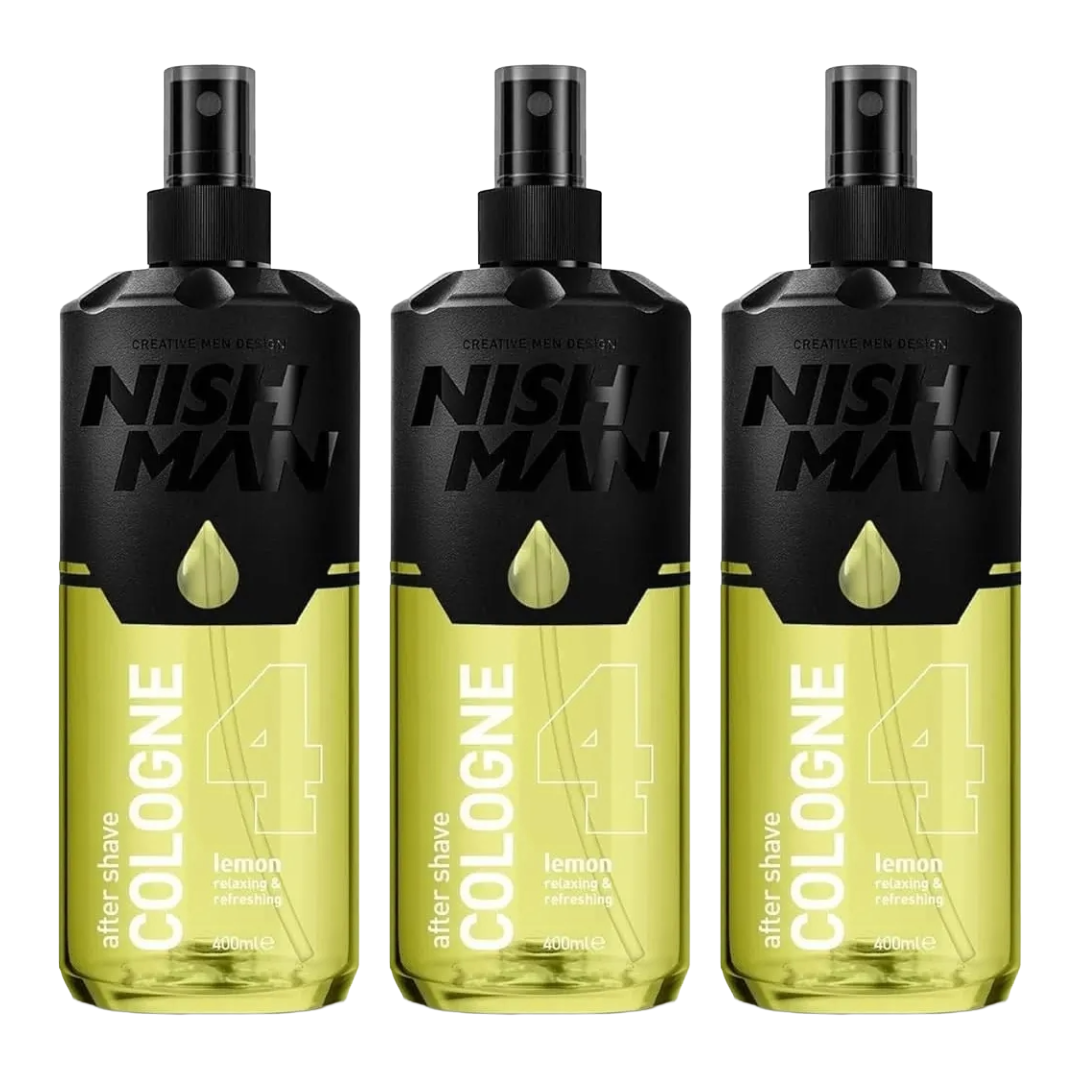 Nish Man Aftershave Cologne 4 LEMON 400ml - 3 Pack