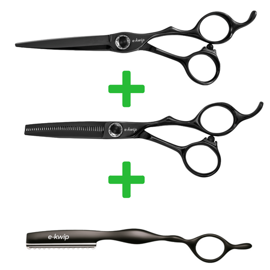 E-Kwip Kuro Hairdressing Scissors Set Black + Free E-Kwip Razor