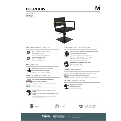 Mirplay Ocean Black Barber Chair on Square Black Base