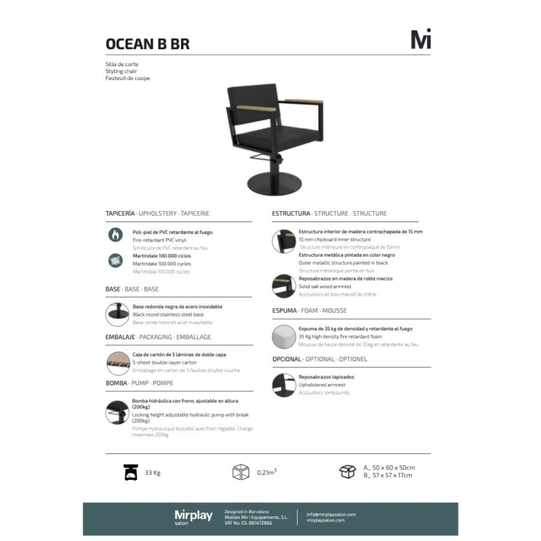 Mirplay Ocean Black Barber Chair on a Round Black Trumpet Base