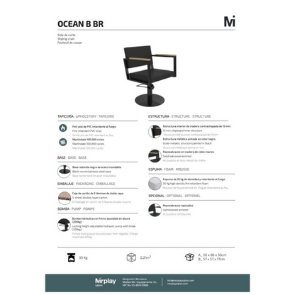 Mirplay Ocean Black Barber Chair on a Round Black Trumpet Base