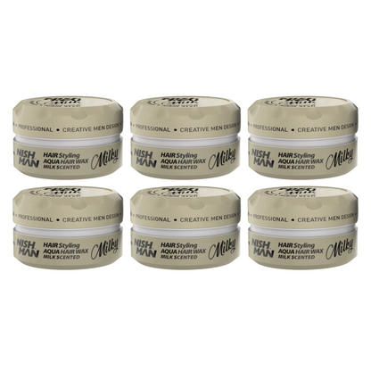 Nish Man MILKY Aqua Hair Wax 150ml - 6 Pieces