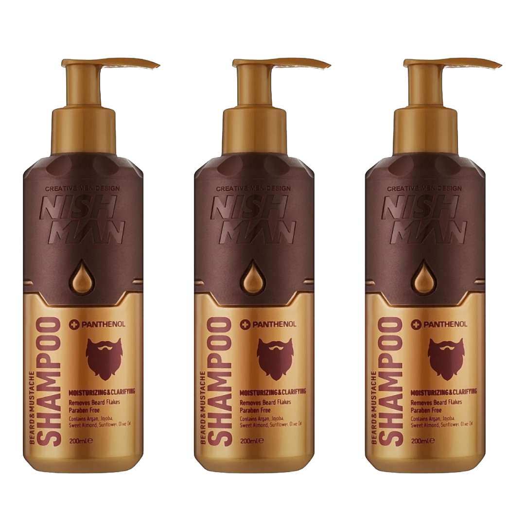 Nish Man Baard- en Snorrenshampoo met Panthenol 200ml - 3 Stuks