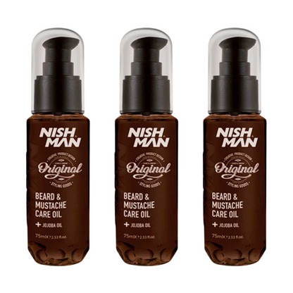 Nish Man Beard and Moustache Care Oil 75ml - 3 Pieces