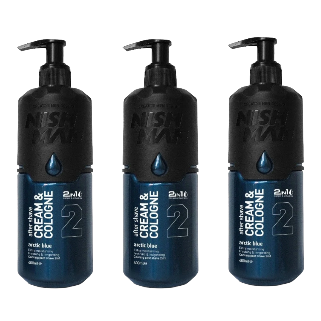 Nish Man Aftershave Cream & Cologne Arctic Blue 400 ml - 3 Pieces