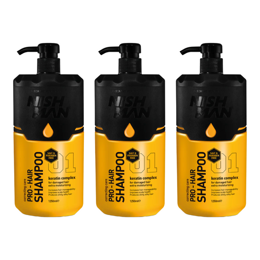 Nishman Zout- en Parabeenvrije Shampoo 1250 ml - 3 Stuks