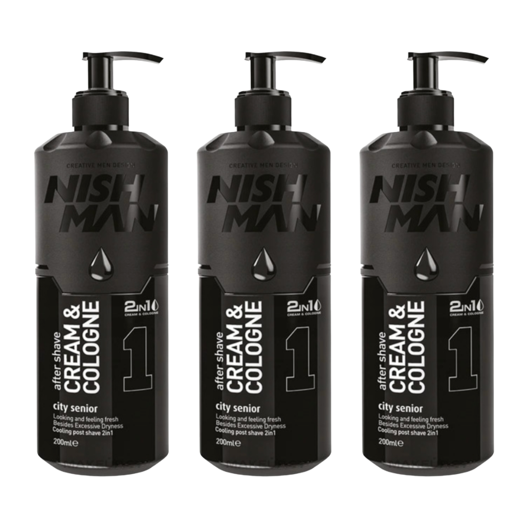 Nish Man Aftershave Cream & Cologne City Senior 01 - 400ml - 3 Stuks