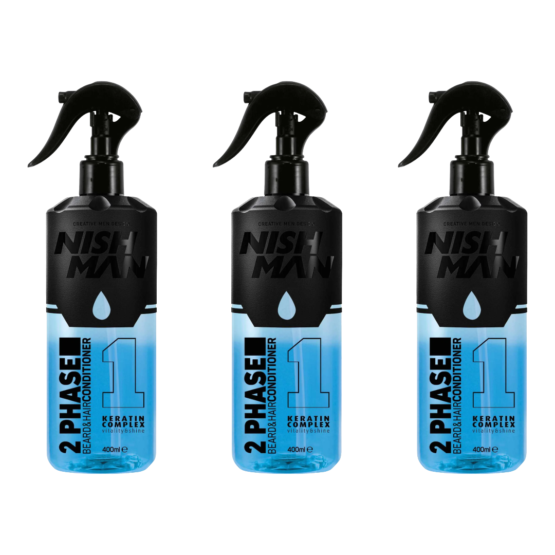 Nish Man 2 Phase Beard & Hair Conditioner Keratin 400ml - 3 Pack