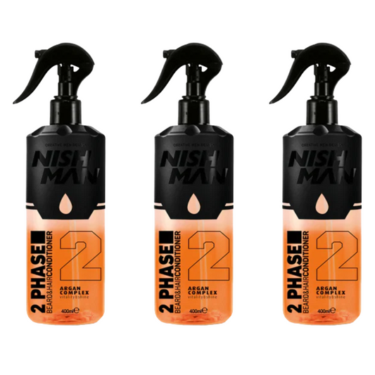 Nish Man 2 Phase Beard & Hair Conditioner ARGAN 400ml - 3 Pack