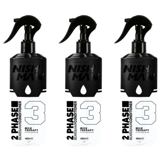 Nish Man 2 Phase Beard & Hair Conditioner MILK THERAPY 400ml - 3 Pack