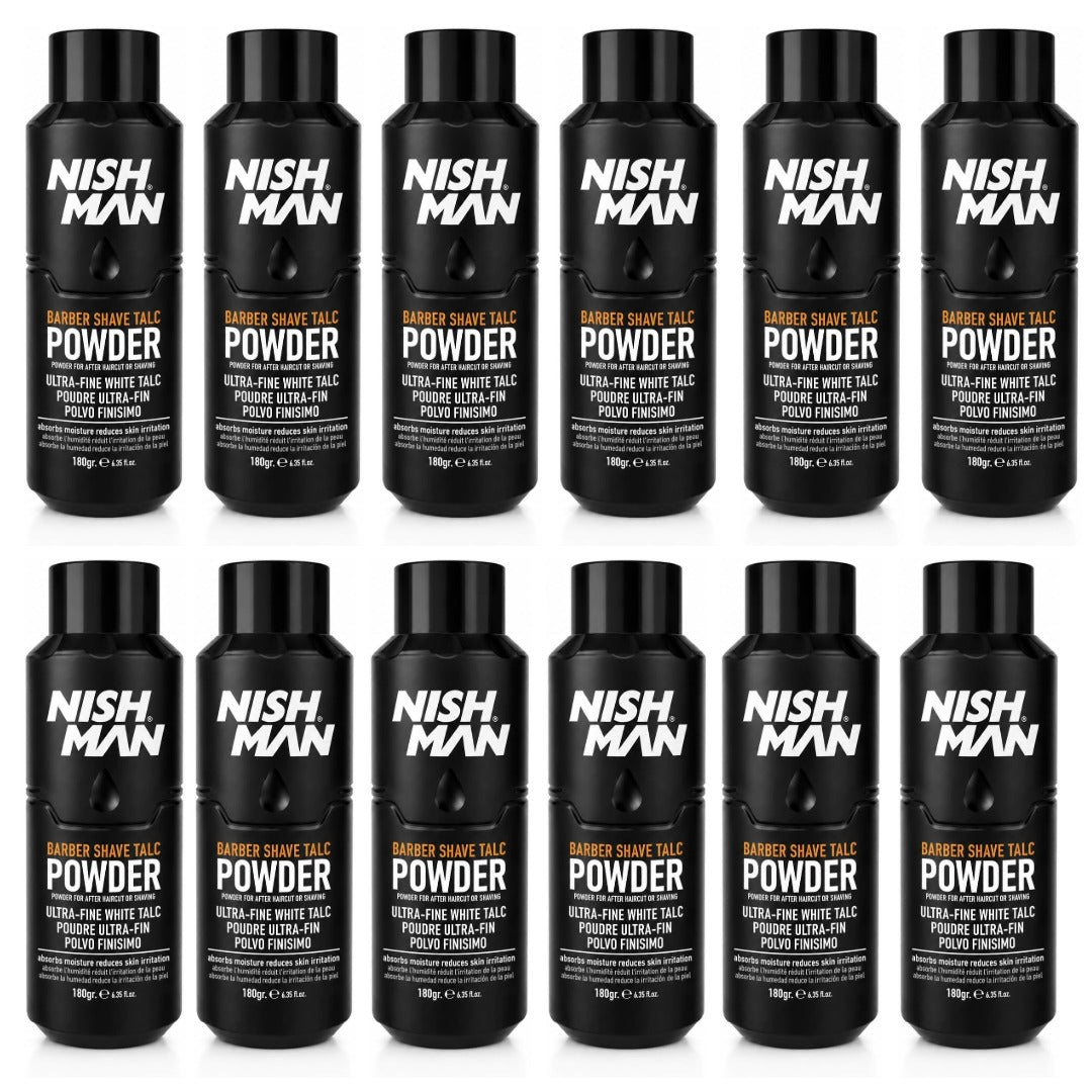 Nish Man Barber Shave Talc Powder 180g - 12 PCS