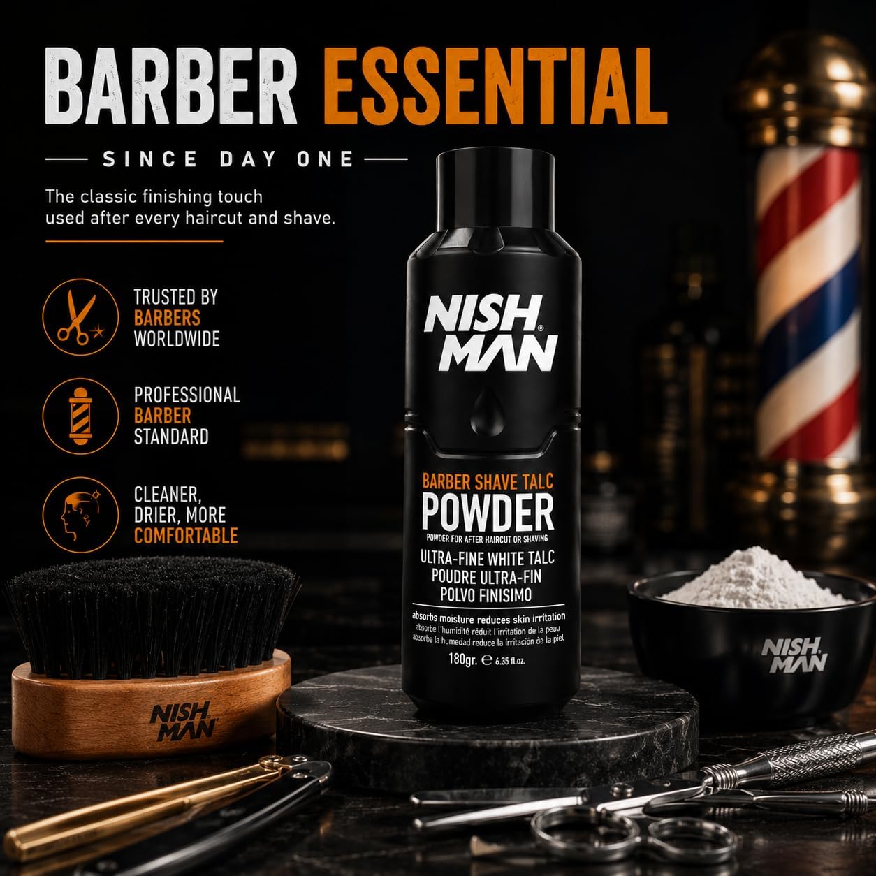 Nish Man Barber Shave Talkumpuder 180g