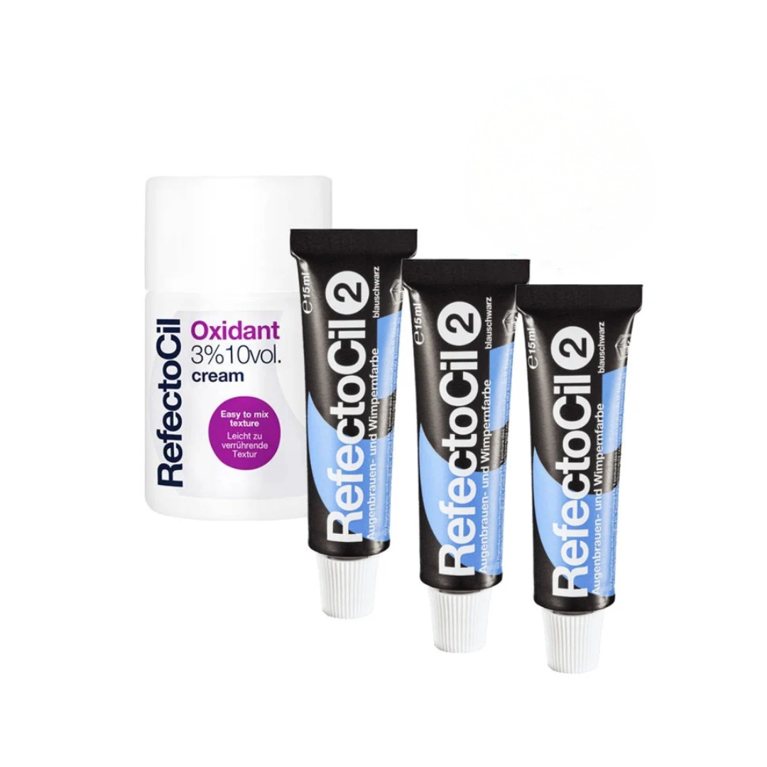 Refectocil Wimpernfarbe Nr. 2 Blauschwarz 3er Pack + 3% Oxi Creme
