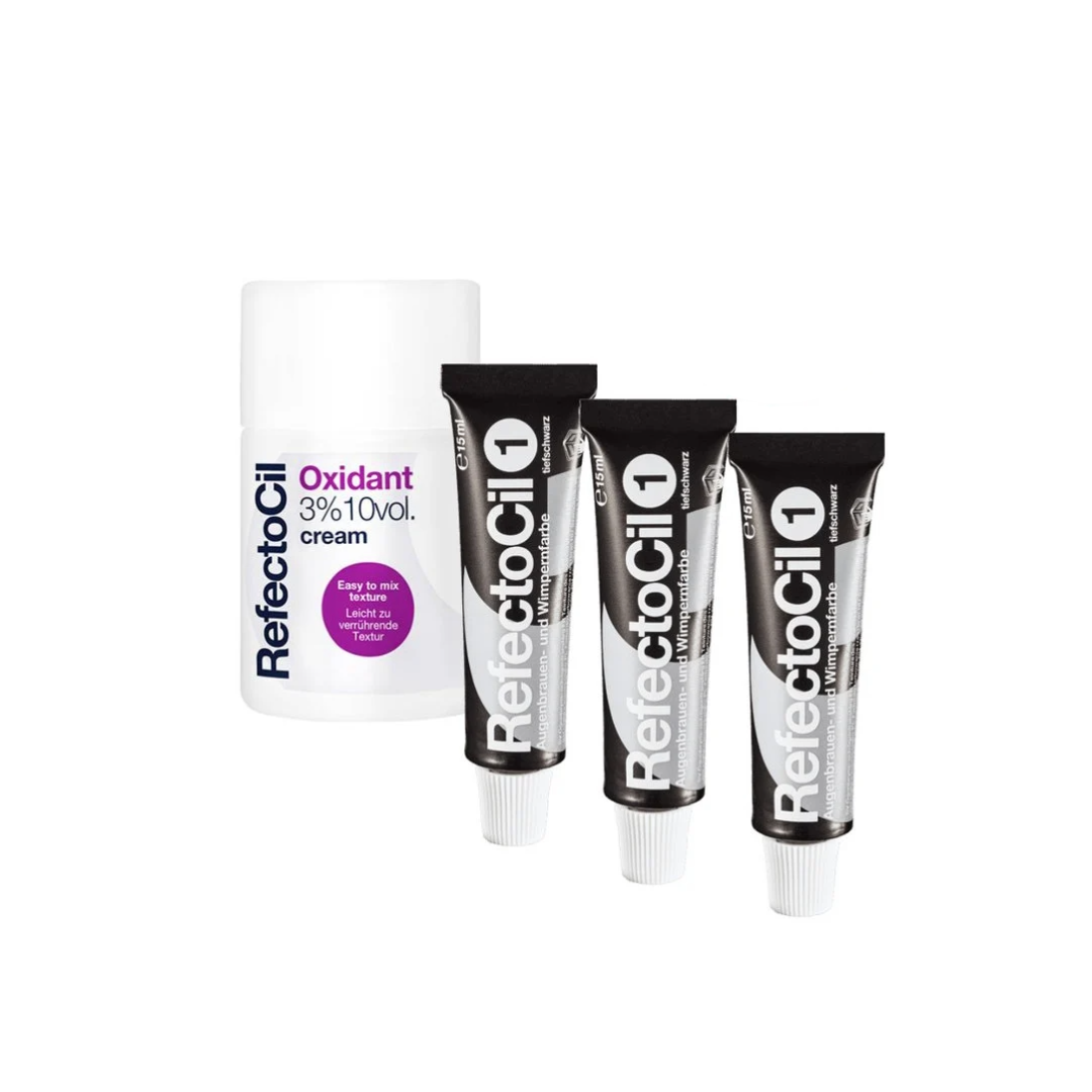 Refectocil Wimpernfarbe Nr. 1 - Schwarz 3er Pack + 3% Oxi Creme